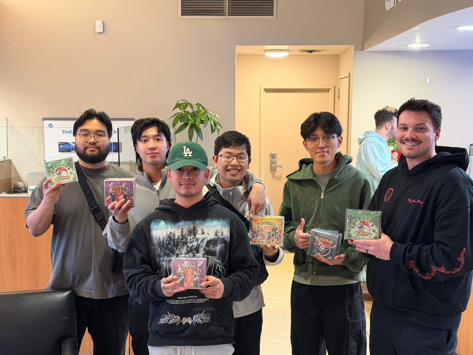 The crew with a vintage booster box pickup